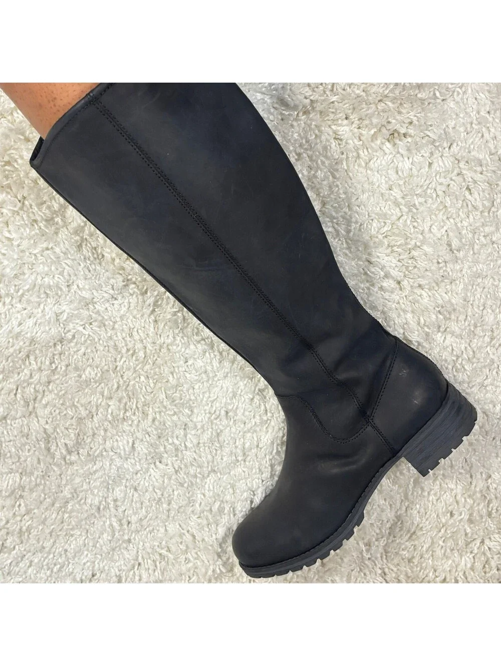 Clarks Leather Knee High Riding Boots Black Comfort Sole Zip Women's 7.5